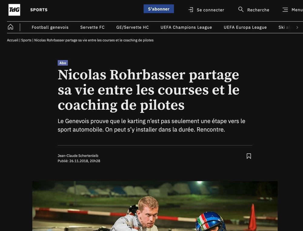 Article de la Tribune de Genève de novembre 2018 sur le coach Nicolas Rohrbasser
